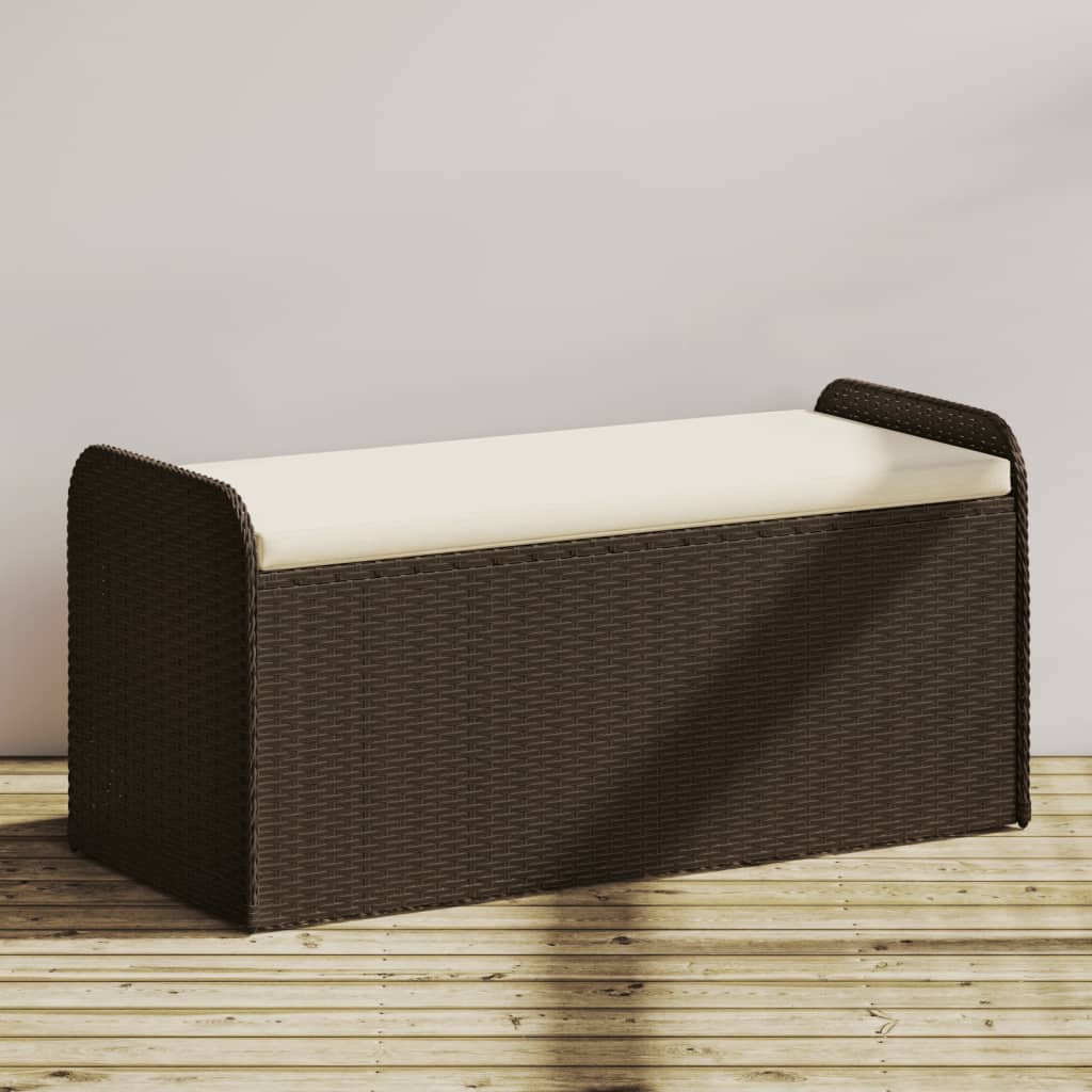 vidaXL Úložná lavička s vankúšom hnedá 115x51x52 cm polyratan