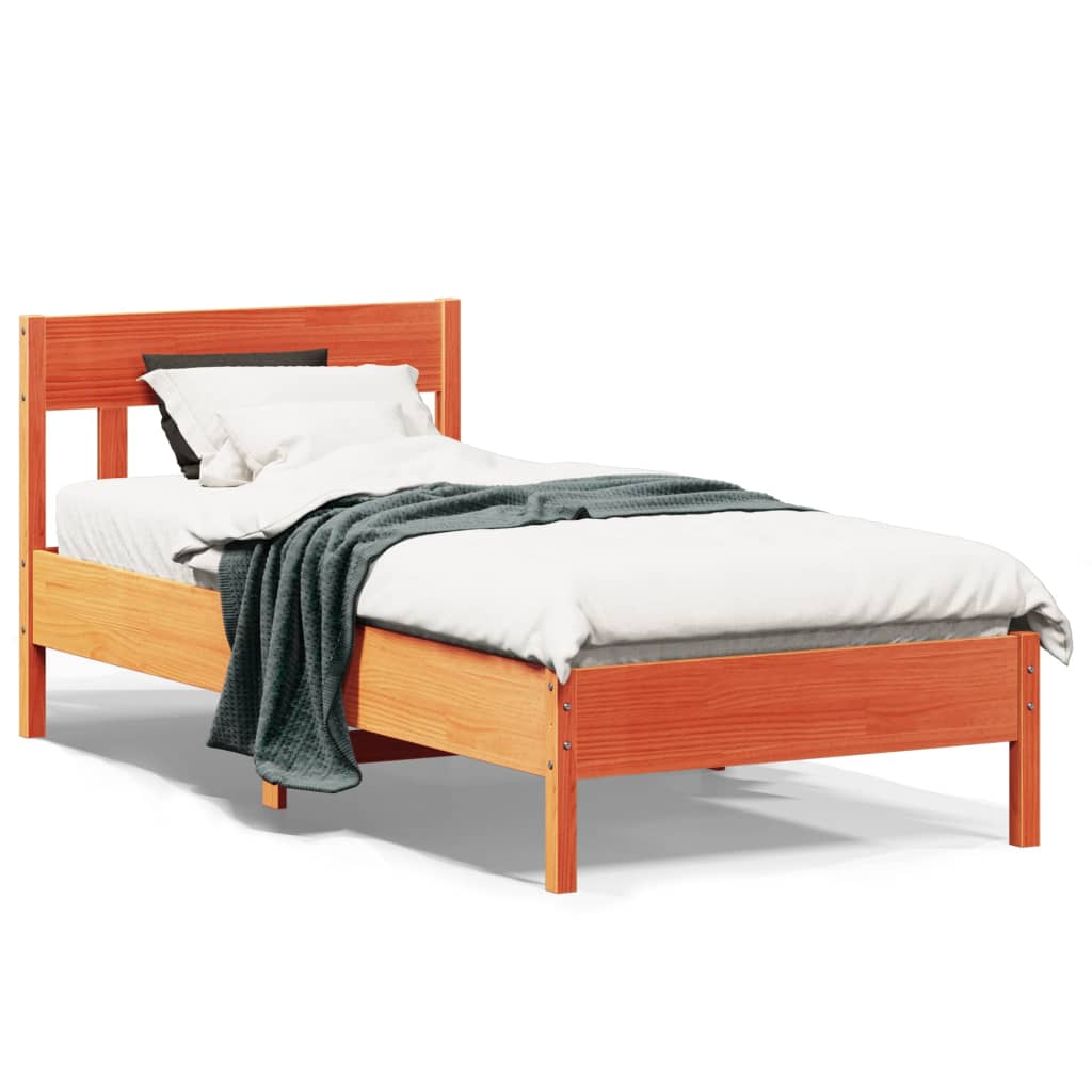 vidaXL Posteľný rám s čelom voskovo hnedý 75x190 cm borovicový masív