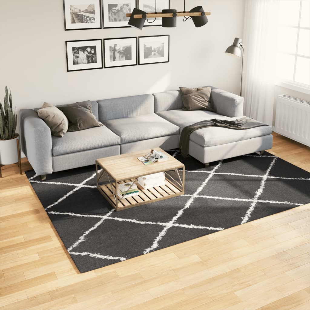 vidaXL Chlpatý koberec vysoký vlas moderný čierno-krémový 200x280 cm