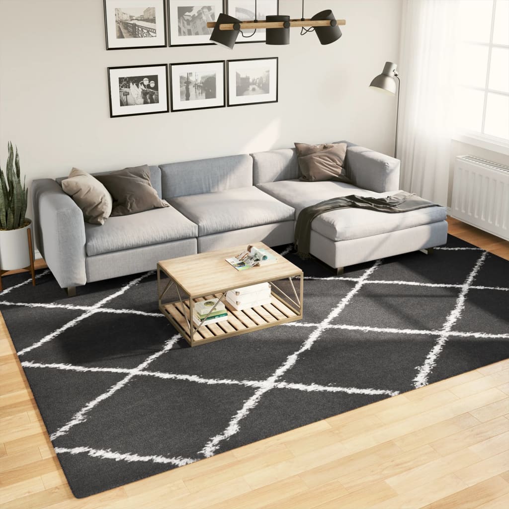 vidaXL Chlpatý koberec vysoký vlas moderný čierno-krémový 240x340 cm