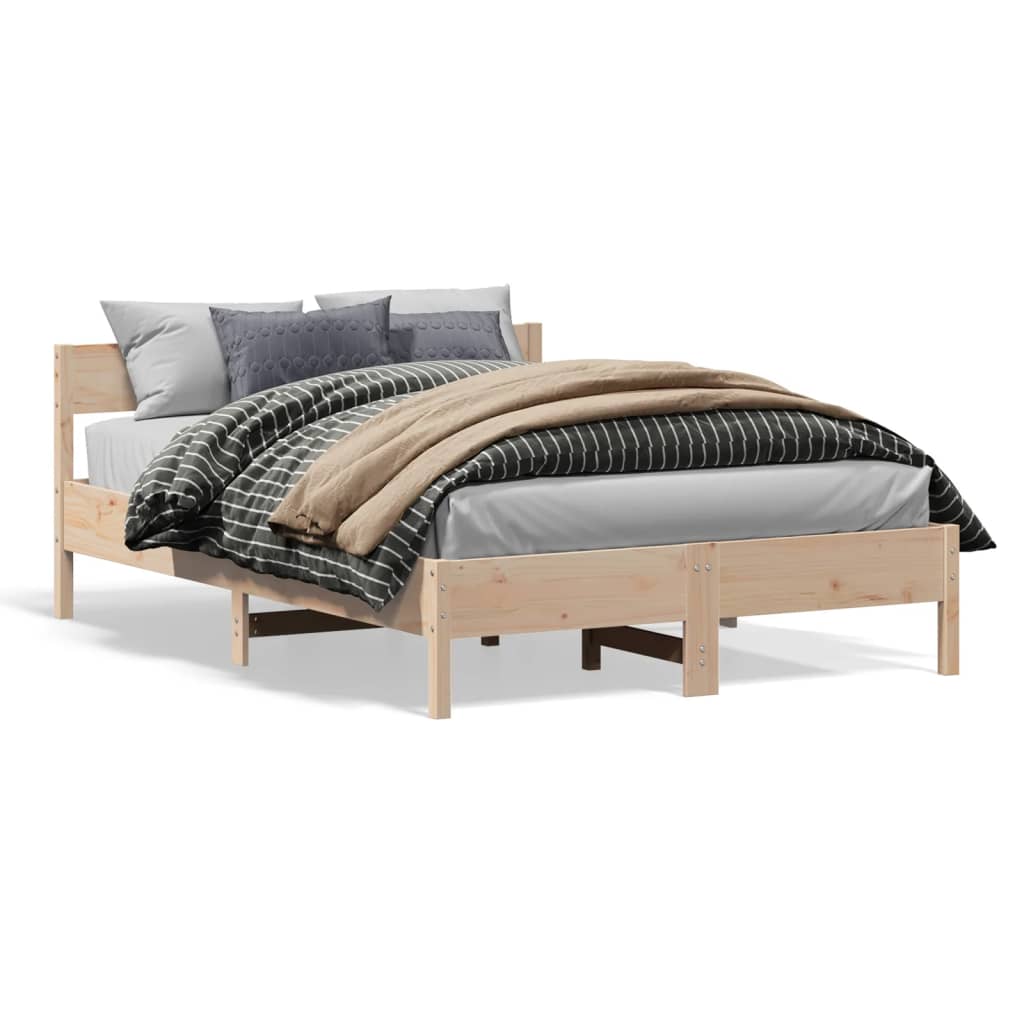 vidaXL Posteľný rám s čelom 135x190 cm borovicový masív