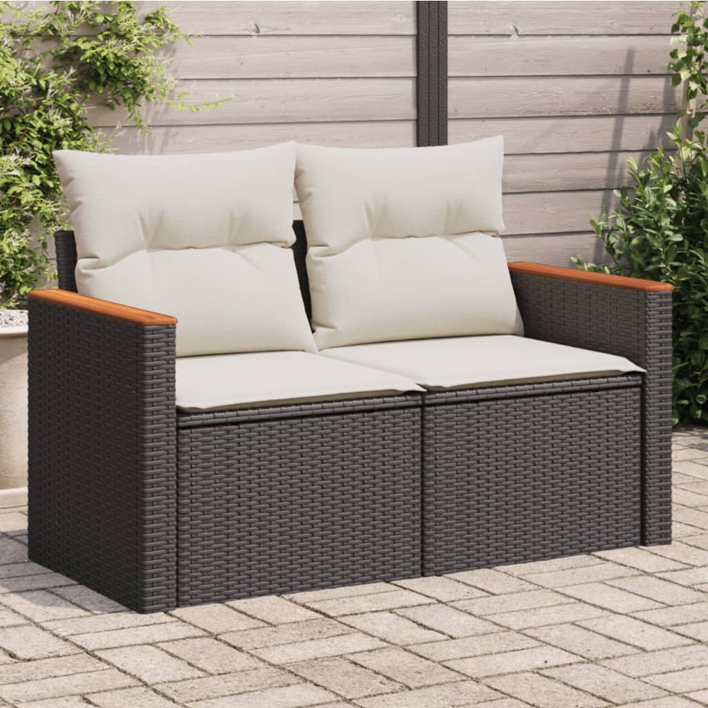 vidaXL Záhradná pohovka s vankúšmi 2-miestna čierna polyrattan