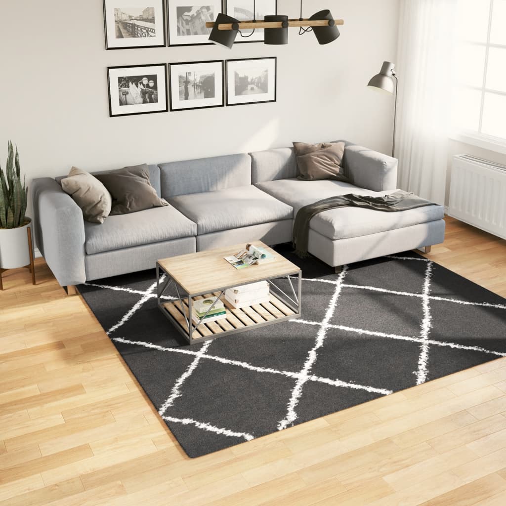 vidaXL Chlpatý koberec vysoký vlas moderný čierno-krémový 240x240 cm