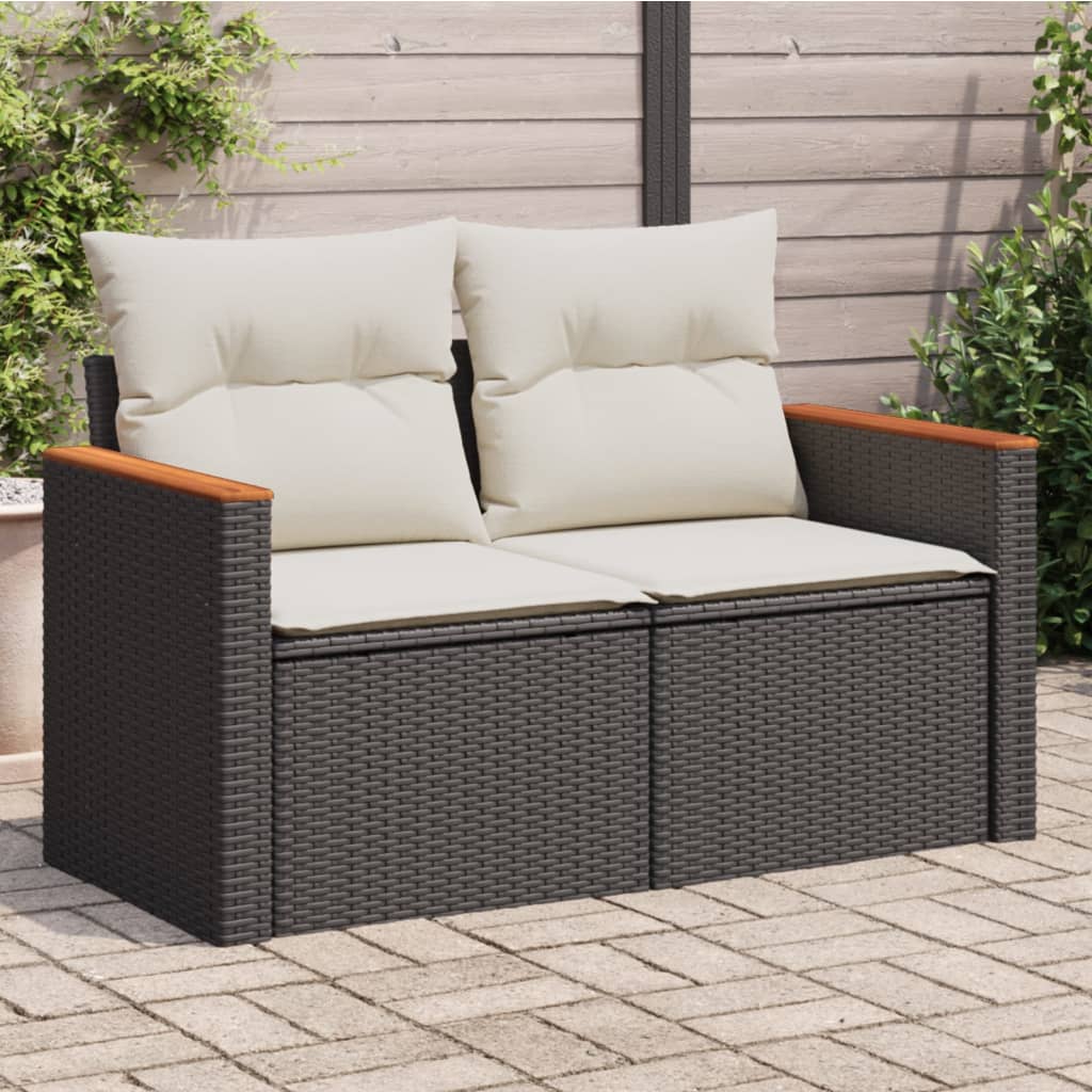 vidaXL Záhradná pohovka s vankúšmi 2-miestna čierna polyrattan
