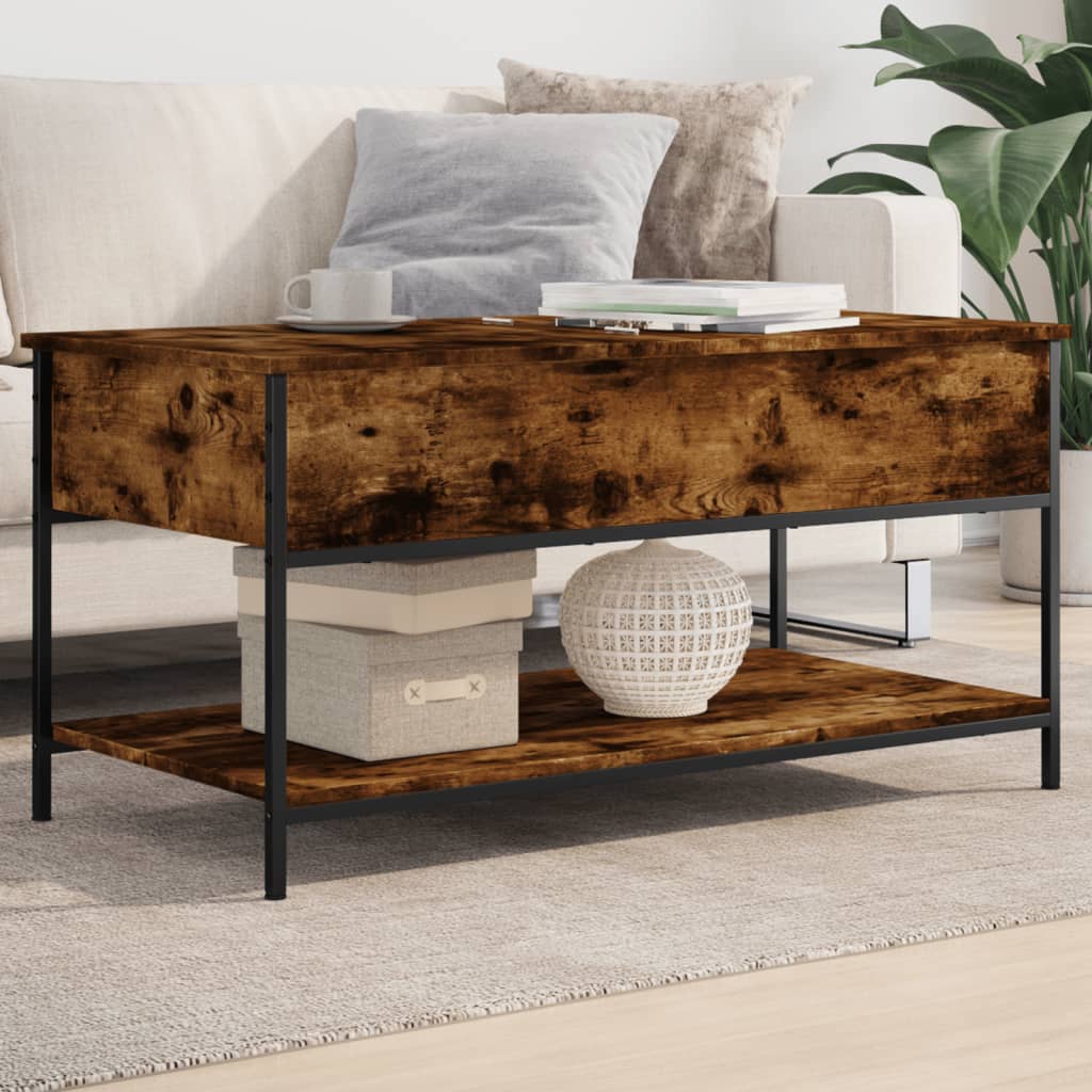 vidaXL Konferenčný stolík dymový dub 100x50x50 cm kompozit.drevo a kov