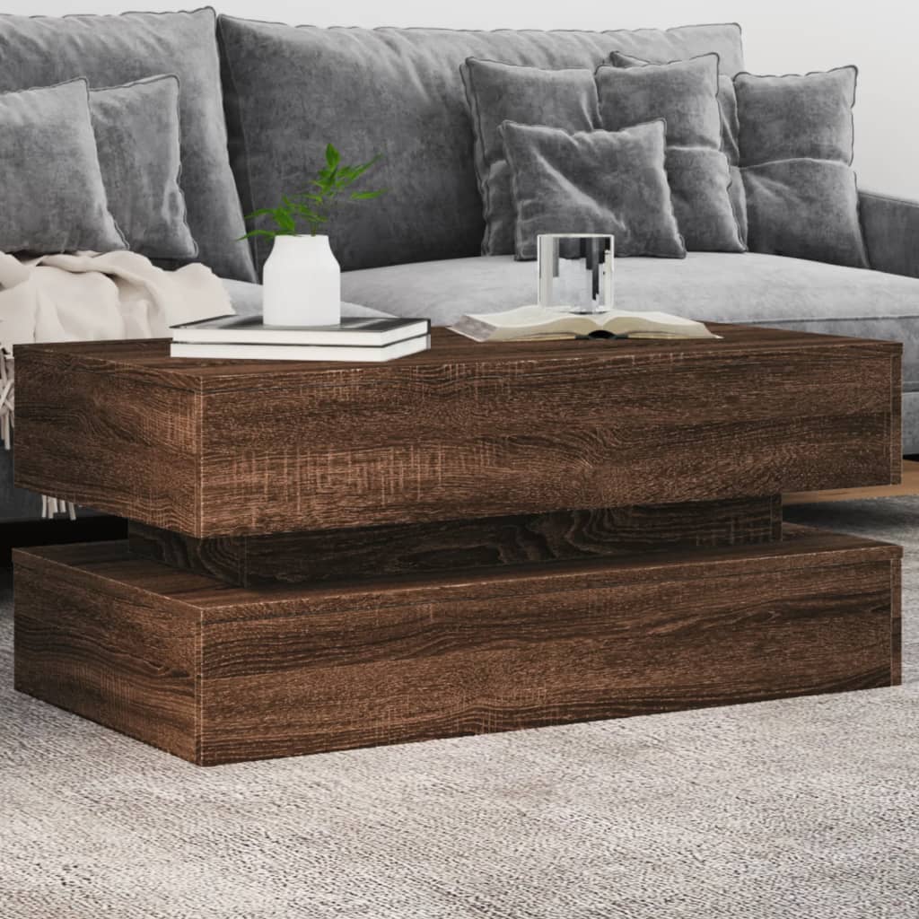 vidaXL Konferenčný stolík s LED osvetlením hnedý dub 90x50x40 cm
