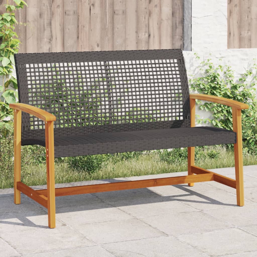 vidaXL Záhradná lavica čierna 112 cm polyratan a akáciové drevo
