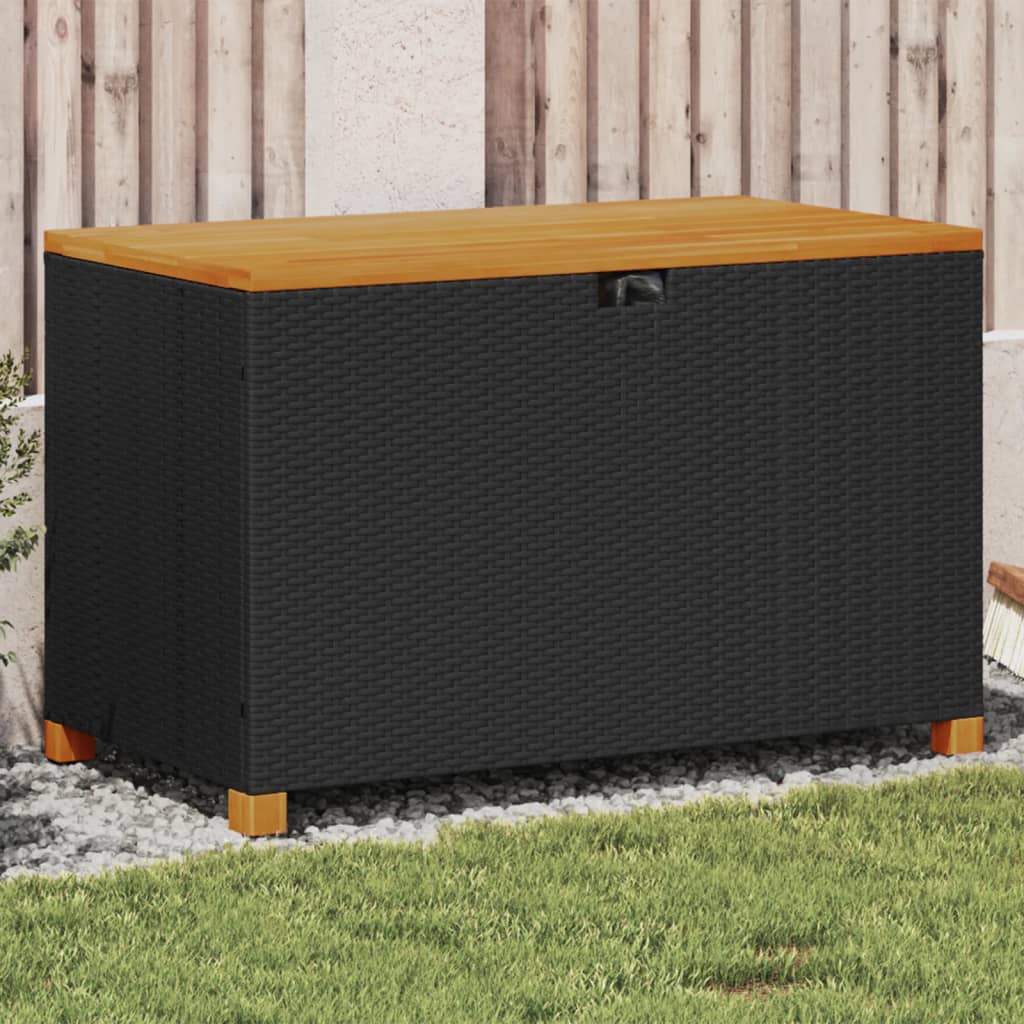 vidaXL Záhrad. úložný box čierny 110x55x63 cm polyratan akáciové drevo