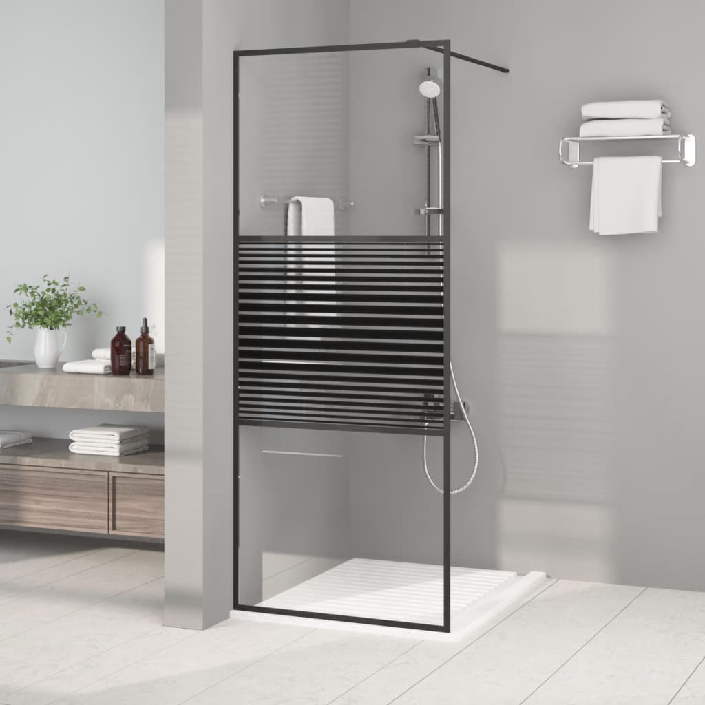 vidaXL Sprchová zástena čierna 80x195 cm priehľadné ESG sklo