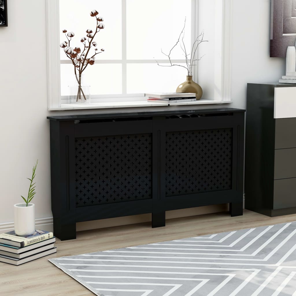 vidaXL Kryt na radiátor čierny 152x19x81,5 cm MDF