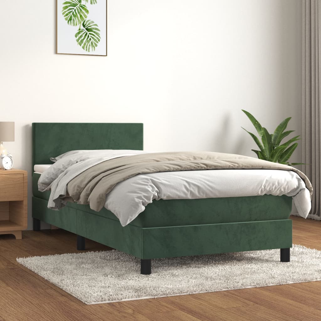 vidaXL Posteľný rám boxsping s matracom tmavozelený 90x190 cm zamat