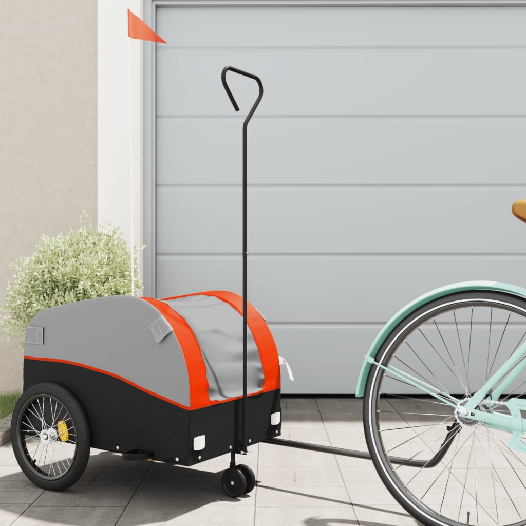 vidaXL Vozík za bicykel, čierno oranžový 30 kg, železo