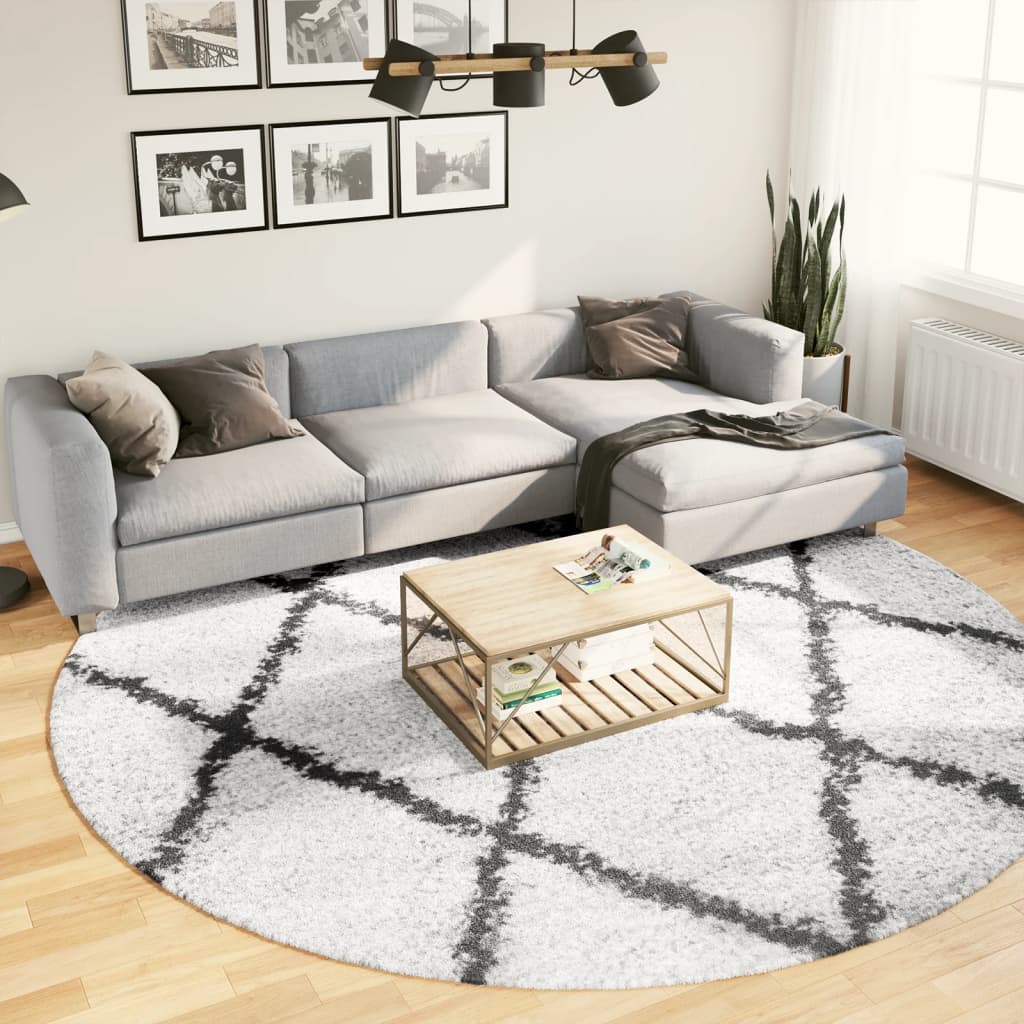 vidaXL Chlpatý koberec vysoký vlas moderný krémovo-čierny Ø 280 cm