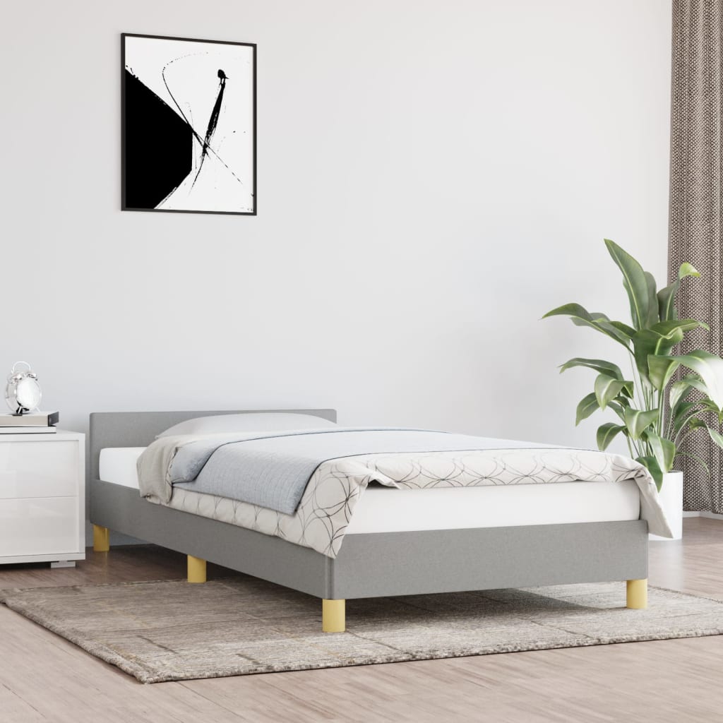 vidaXL Posteľný rám s čelom bledosivý 90x190 cm látka