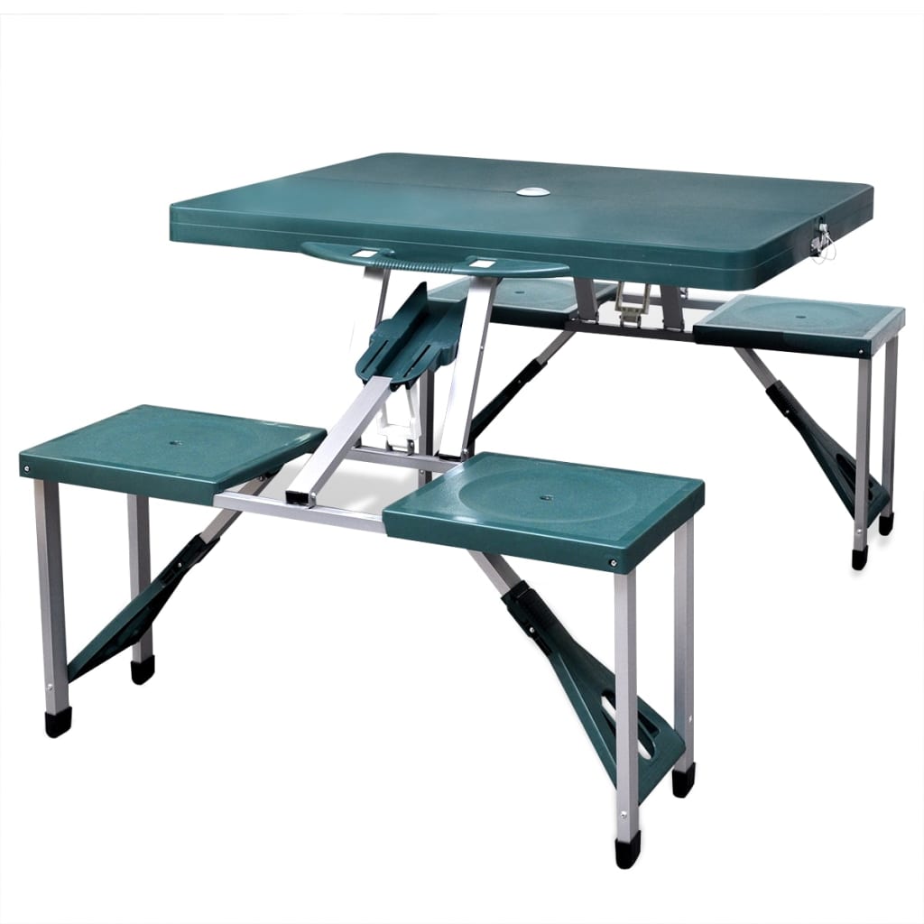 vidaXL Zelený skladací kempingový set - stôl so 4 stoličkami, extra ľahký