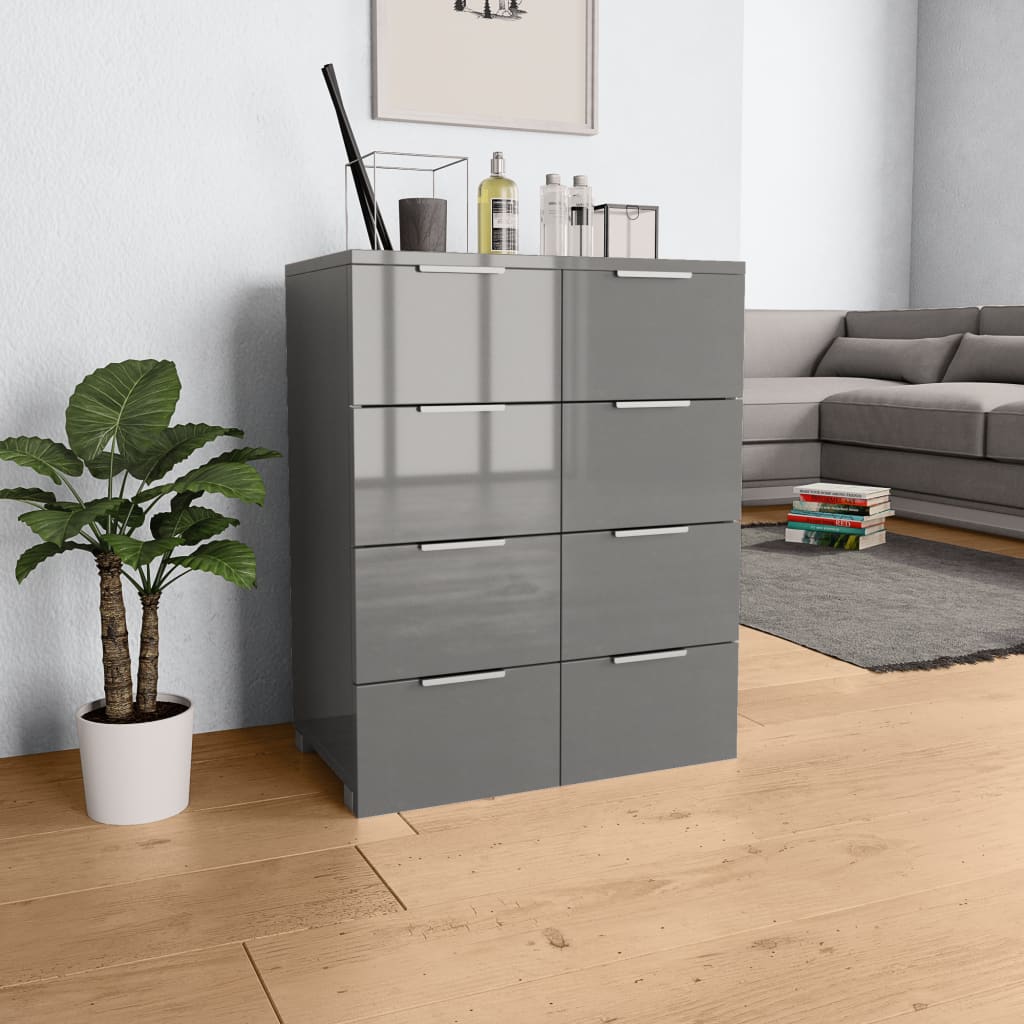 vidaXL Komoda, vysoký lesk, sivá 60x35x80 cm, drevotrieska
