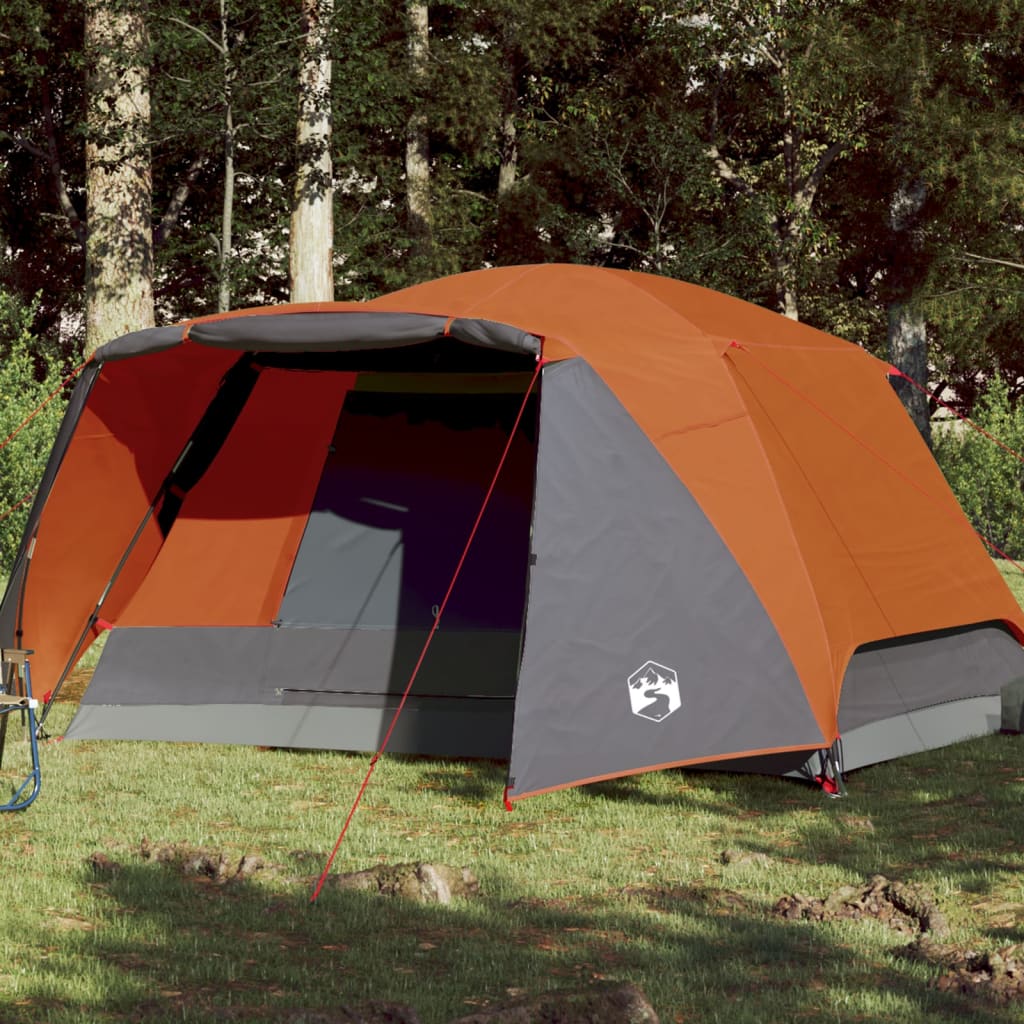 vidaXL Kempingový stan 4 osoby sivo-oranžový 350x280x155 cm 190T taft