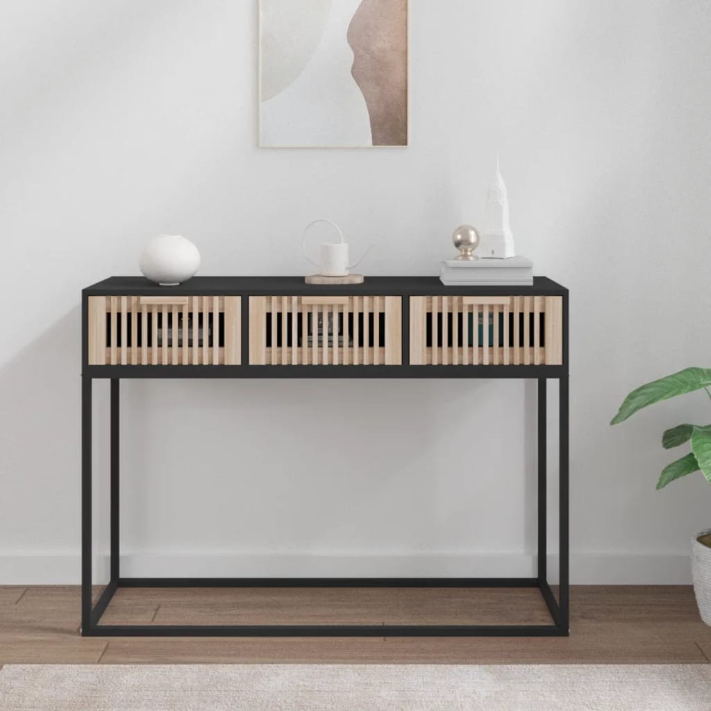vidaXL Konzolový stolík čierny 105x30x75 cm kompozitné drevo a železo