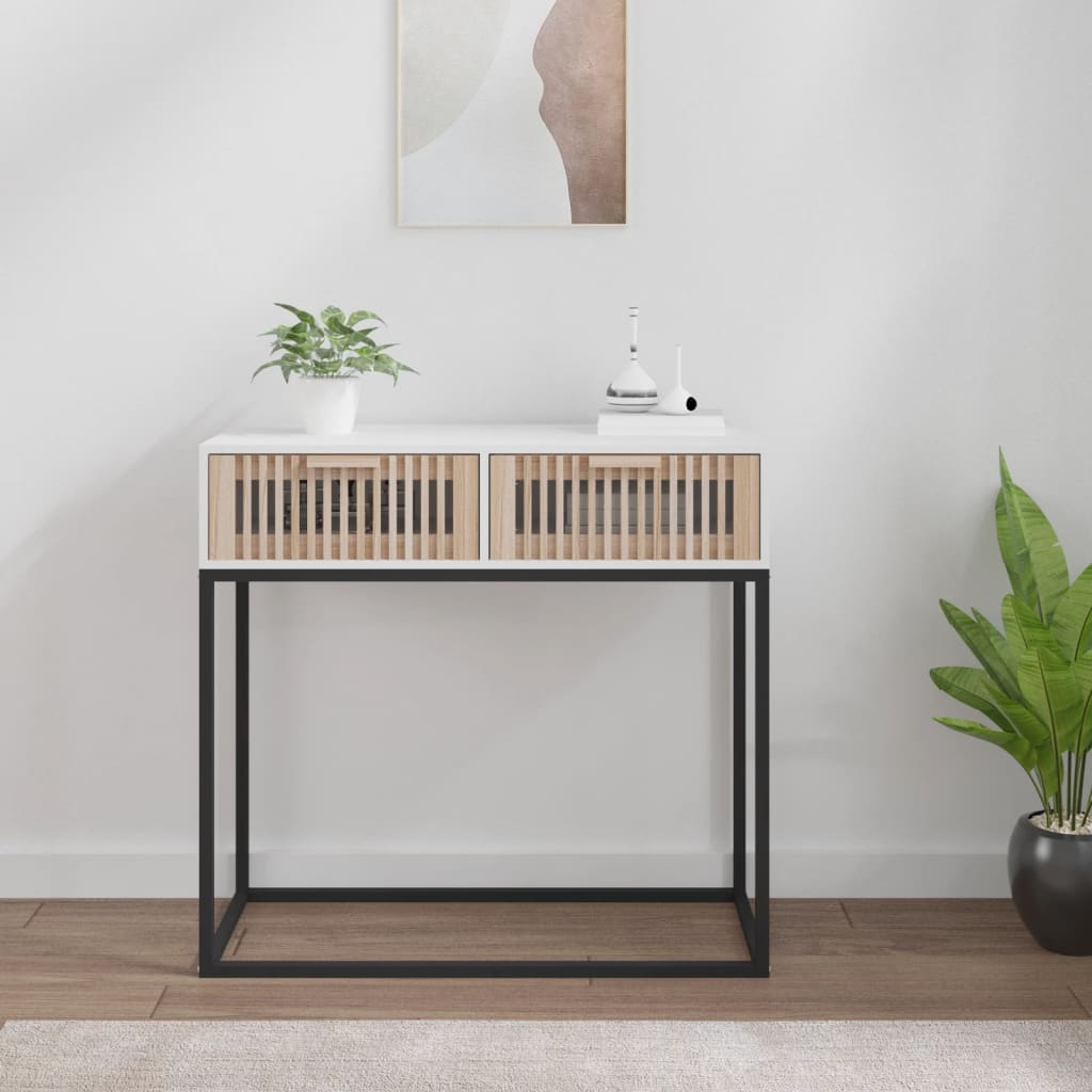 vidaXL Konzolový stolík biely 80x30x75 cm kompozitné drevo a železo