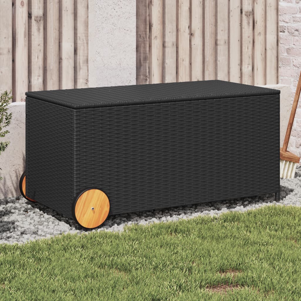 vidaXL Záhradný úložný box s kolieskami čierny 190 l polyratan