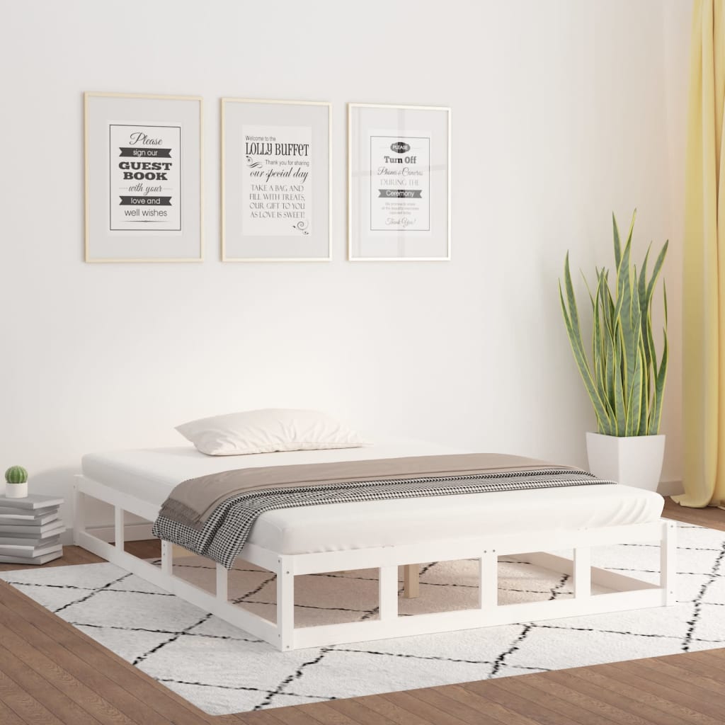 vidaXL Posteľný rám biely 135x190 cm 4FT6 dvojlôžko masívne drevo
