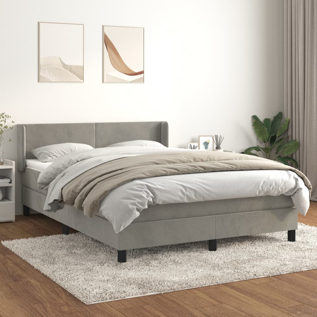 vidaXL Posteľný rám boxsping s matracom bledosivý 140x190 cm zamat