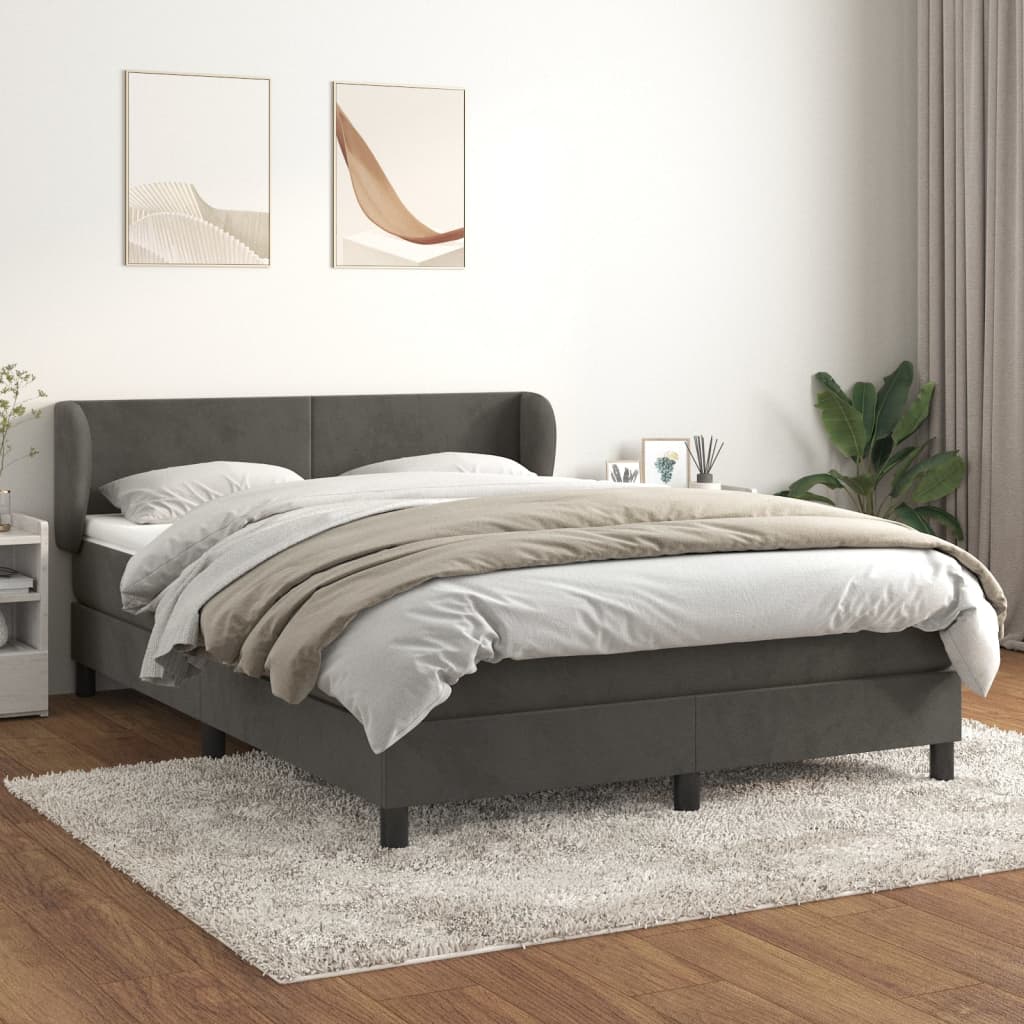 vidaXL Posteľný rám boxspring s matracom tmavosivý 140x190 cm zamat