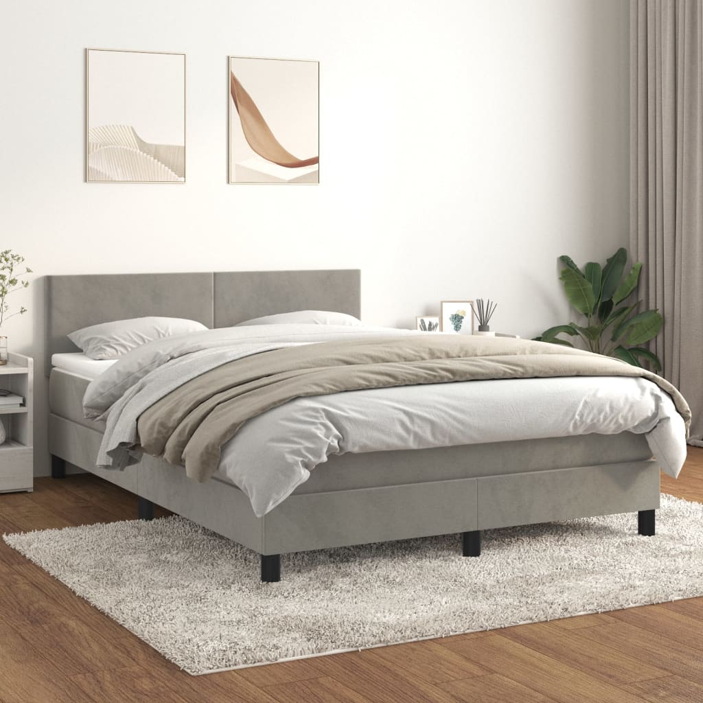 vidaXL Posteľný rám boxsping s matracom bledosivý 140x190 cm zamat
