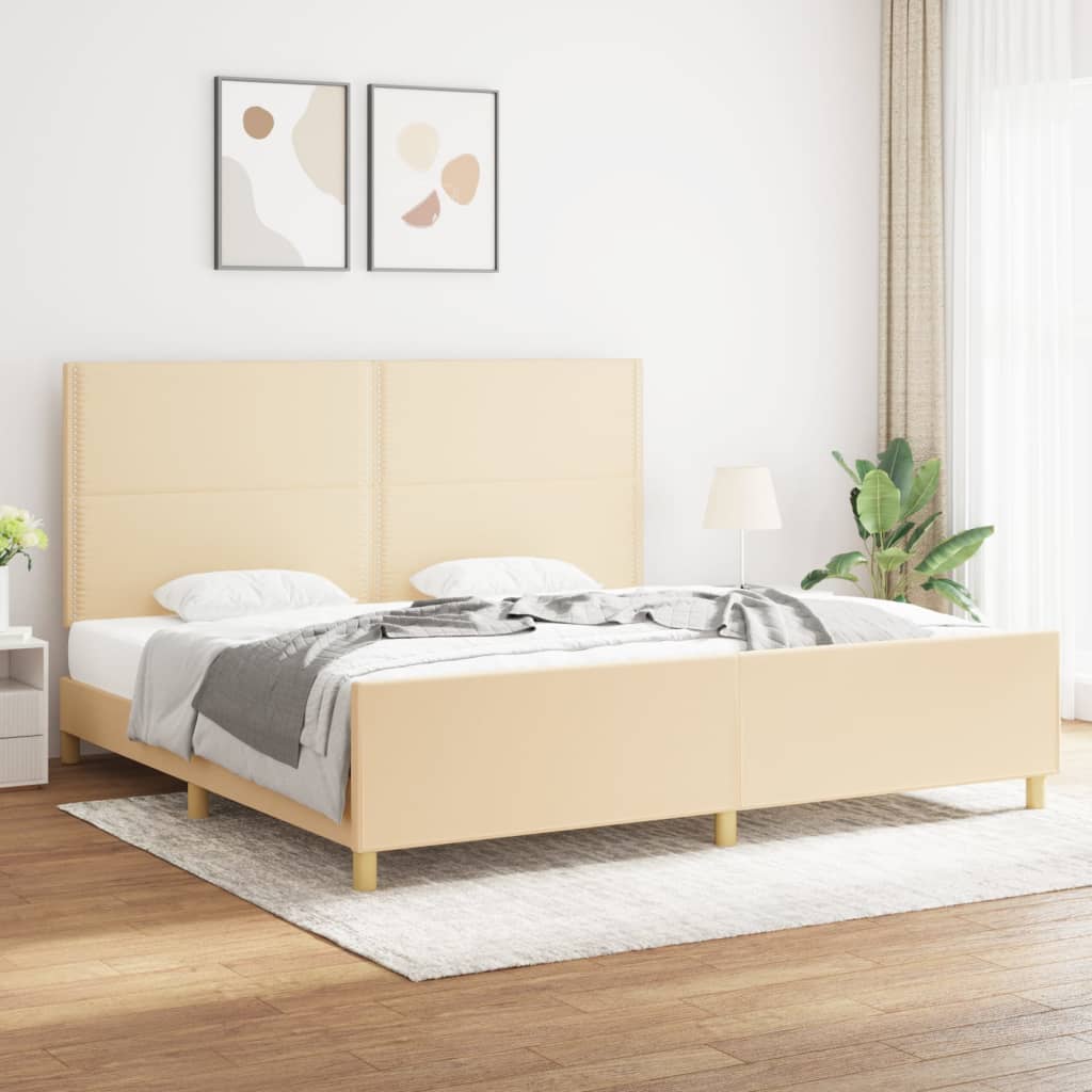 vidaXL Posteľný rám s čelom krémový 200x200 cm látka