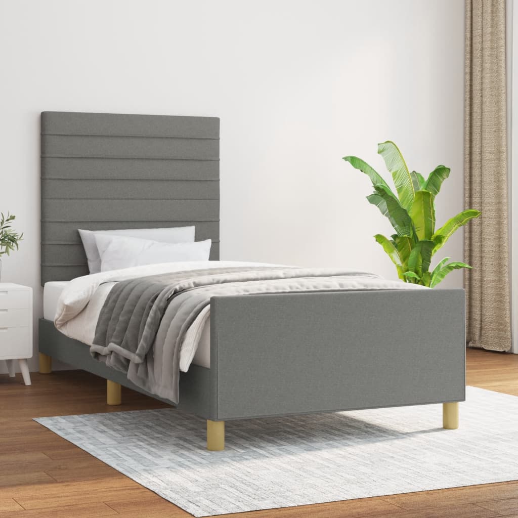 vidaXL Posteľný rám s čelom tmavosivý 90x190 cm látka