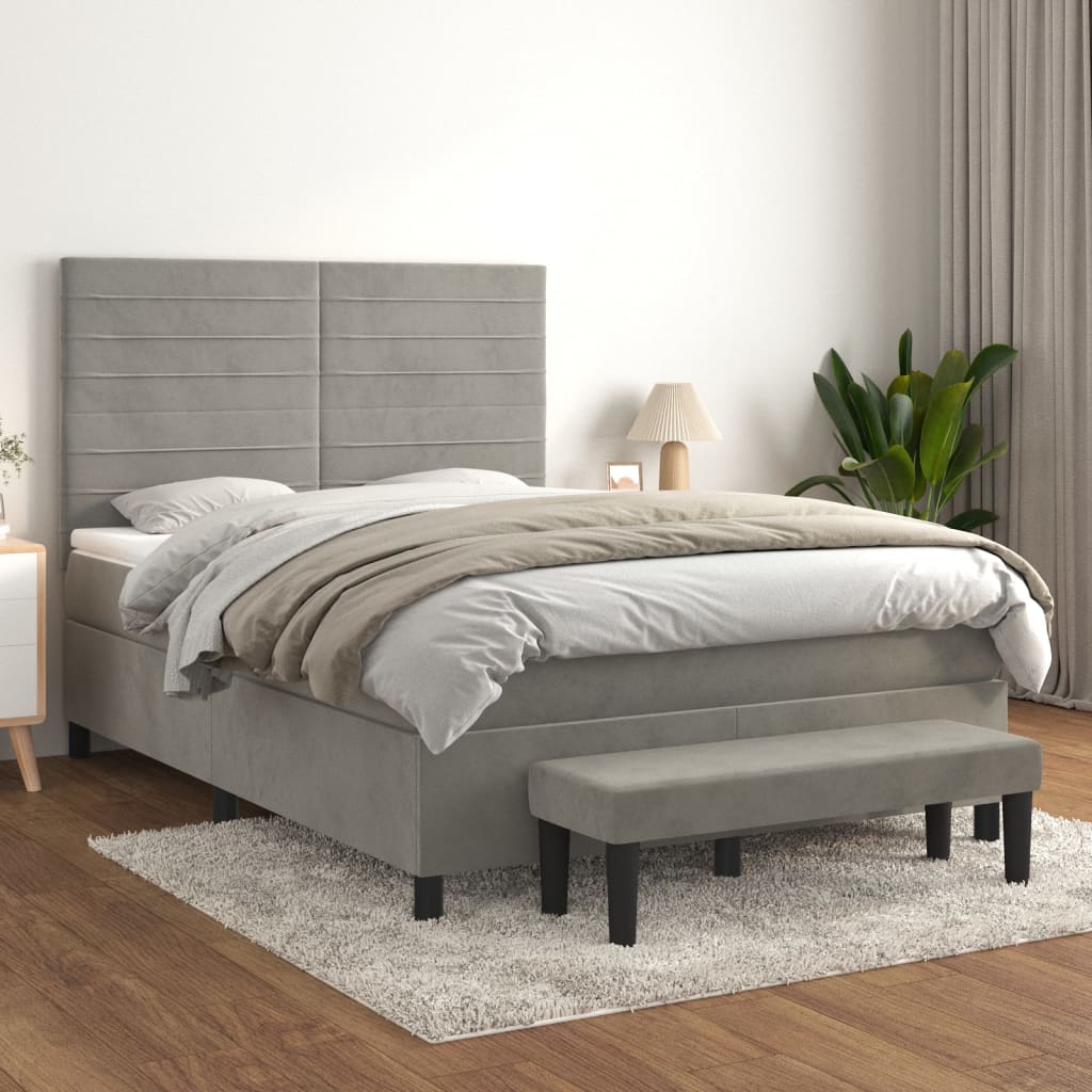 vidaXL Posteľný rám boxsping s matracom bledosivý 140x190 cm zamat