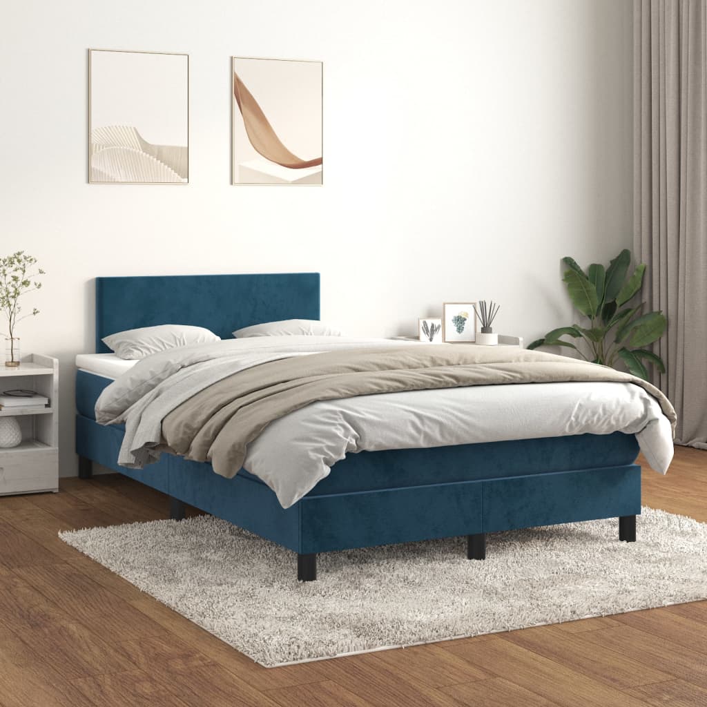 vidaXL Posteľný rám boxsping s matracom tmavomodrý 120x200 cm zamat