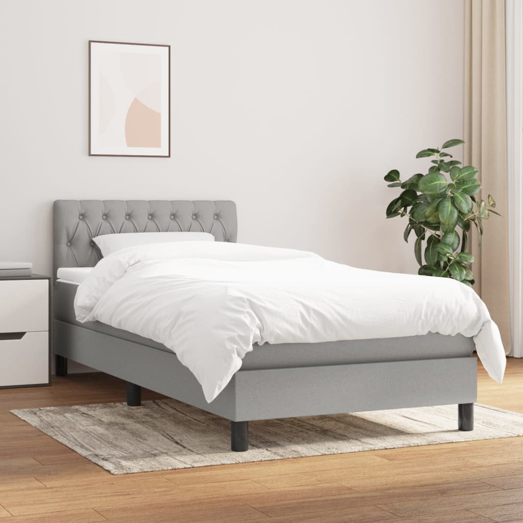 vidaXL Posteľný rám boxsping s matracom bledosivý 90x190 cm látka