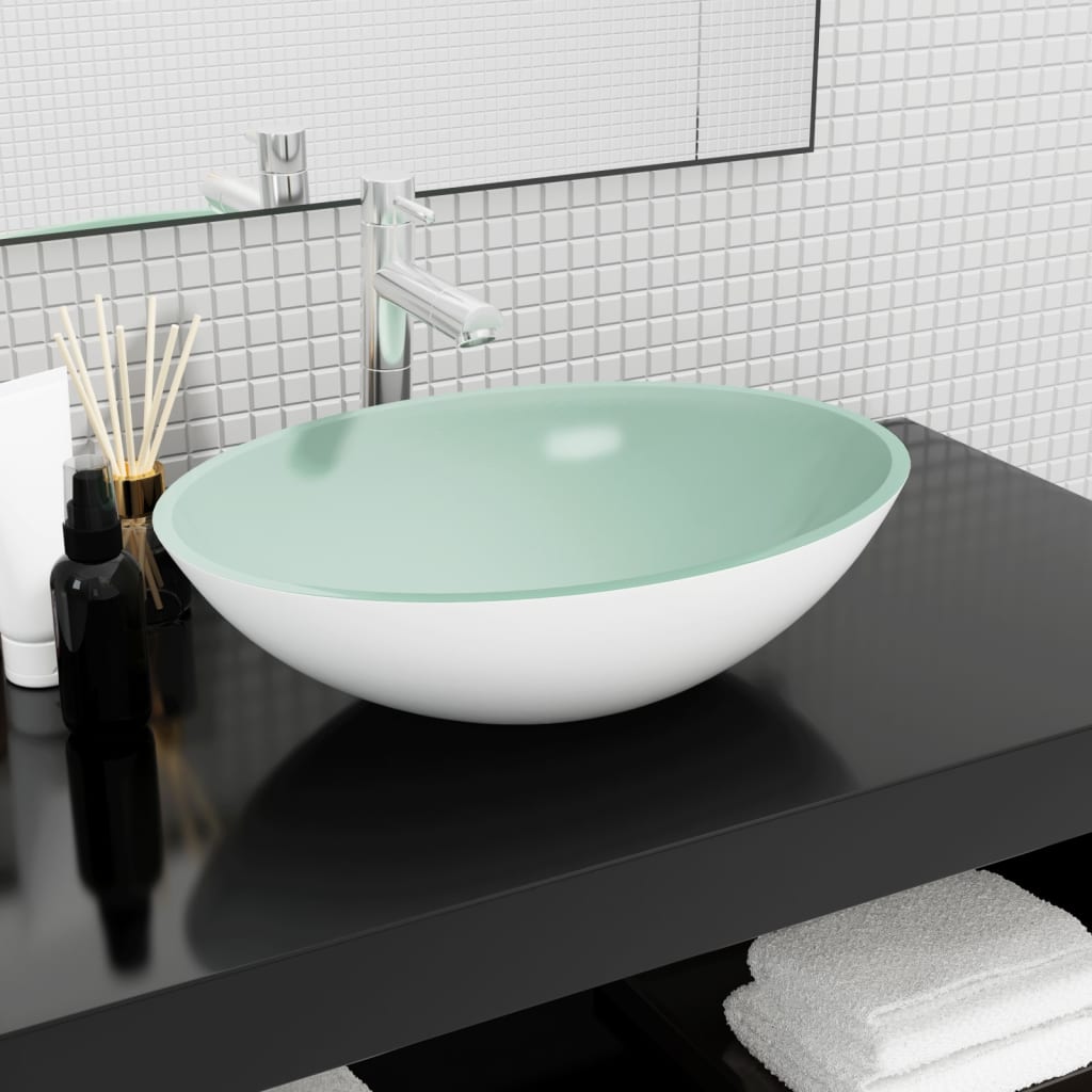 vidaXL Umývadlo sklo 50x37x14 cm biele