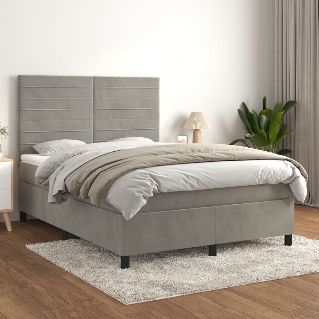 vidaXL Posteľný rám boxsping s matracom bledosivý 140x190 cm zamat