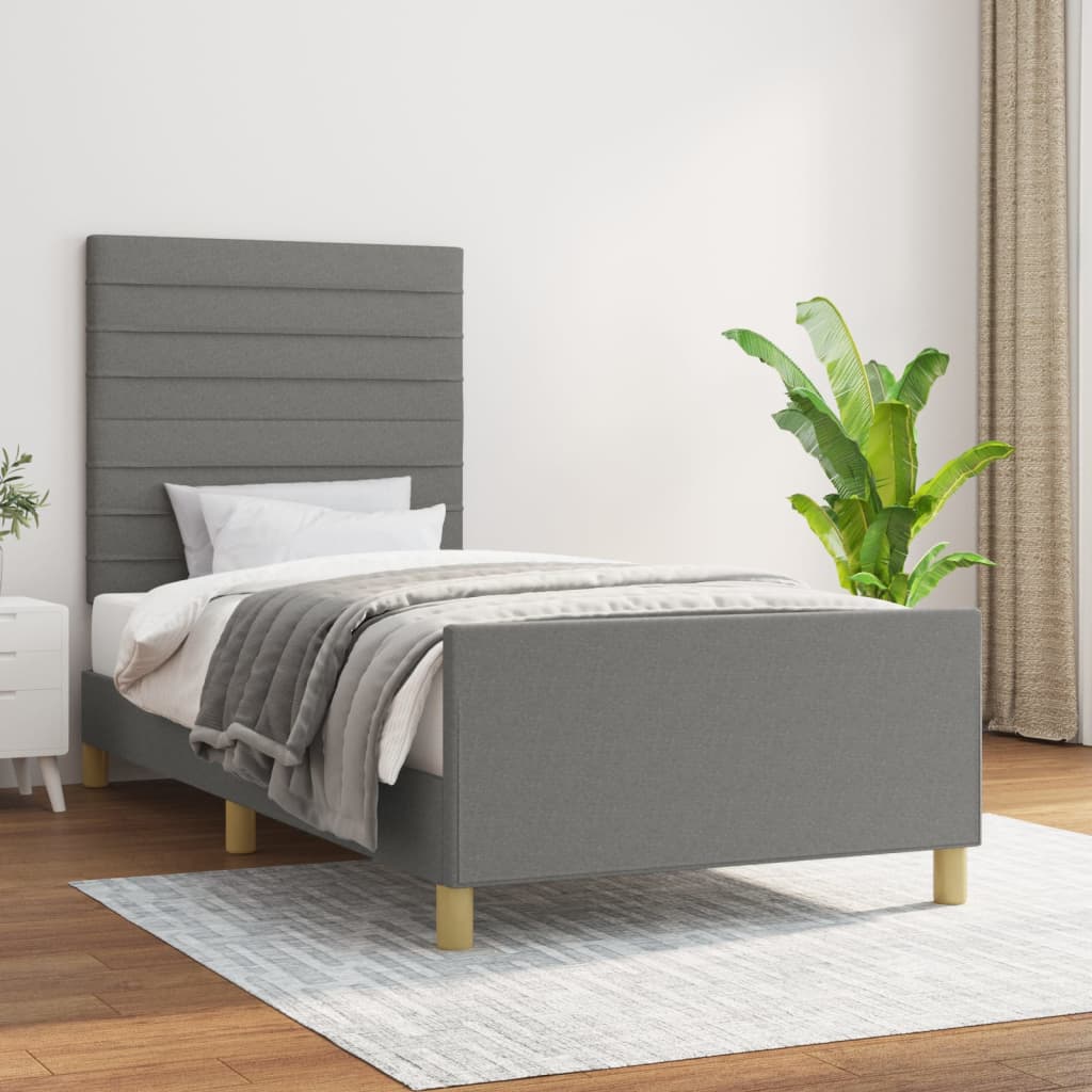 vidaXL Posteľný rám s čelom tmavosivý 80x200 cm látka