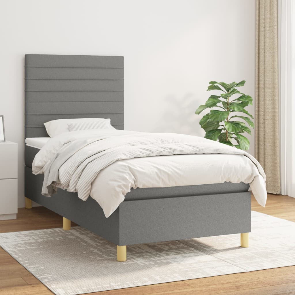 vidaXL Posteľný rám boxsping s matracom tmavosivý 80x200 cm látka