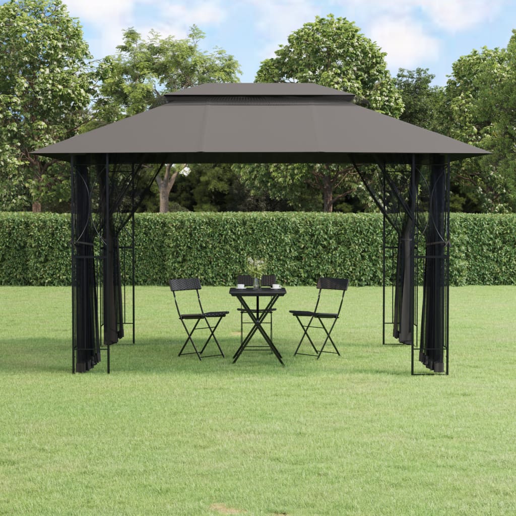 vidaXL Altánok s bočnými stenami antracitový 400x300x270 cm oceľ