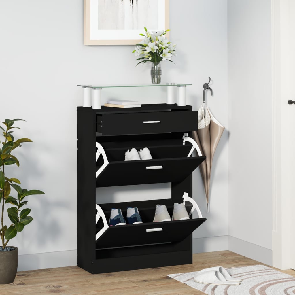 vidaXL Botník čierny 63x24x104 cm spracované drevo