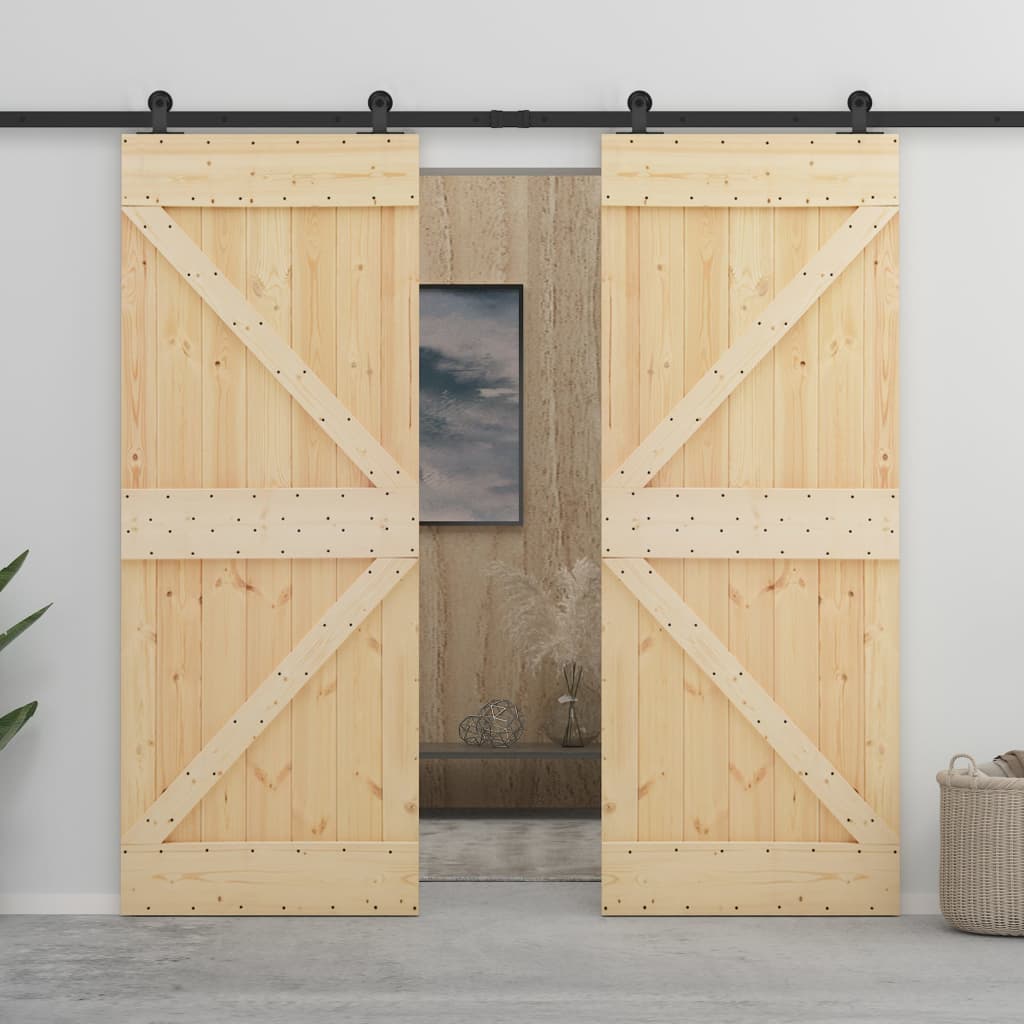 vidaXL Posuvné dvere s kovaním 90x210 cm, borovicový masív