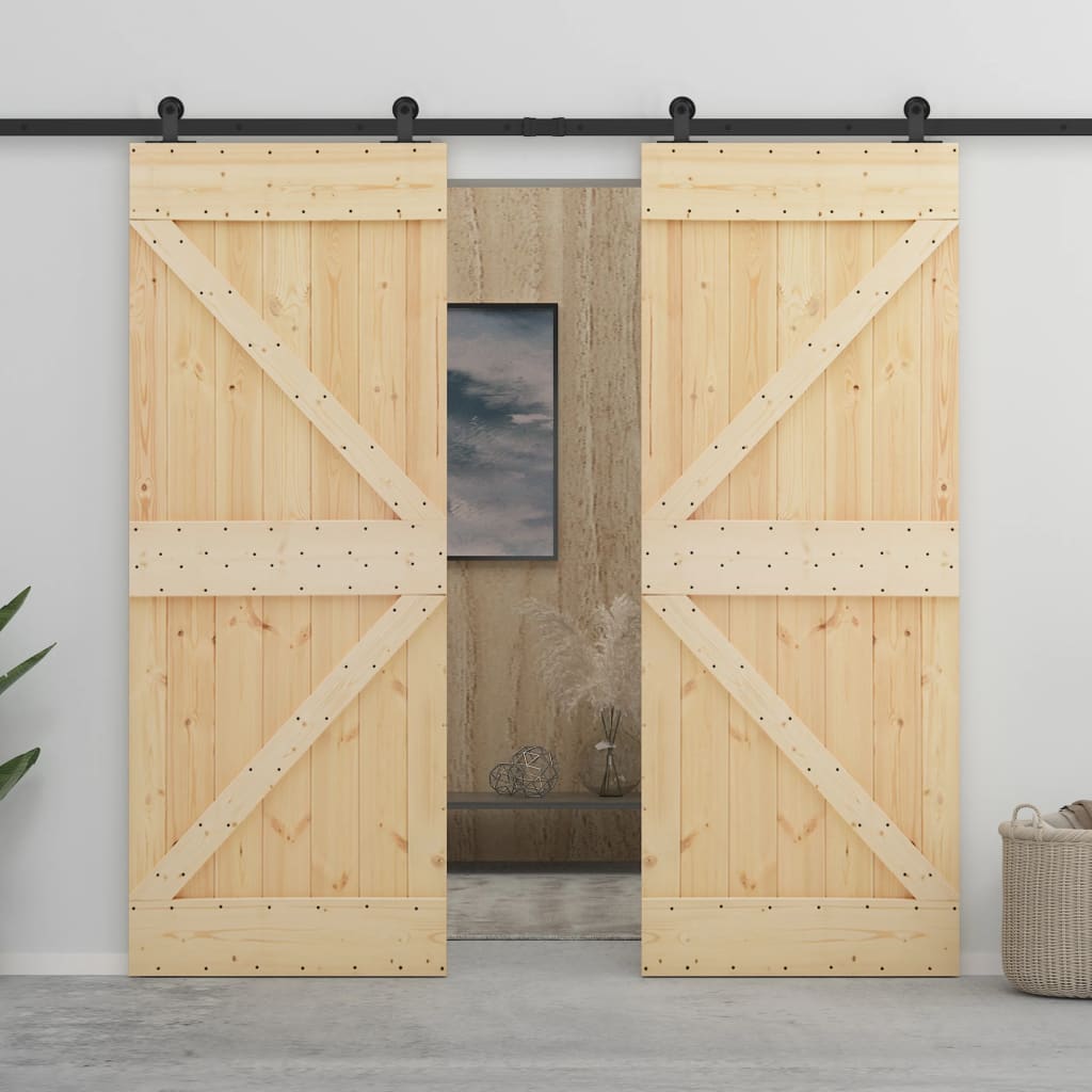 vidaXL Posuvné dvere s kovaním 90x210 cm, borovicový masív