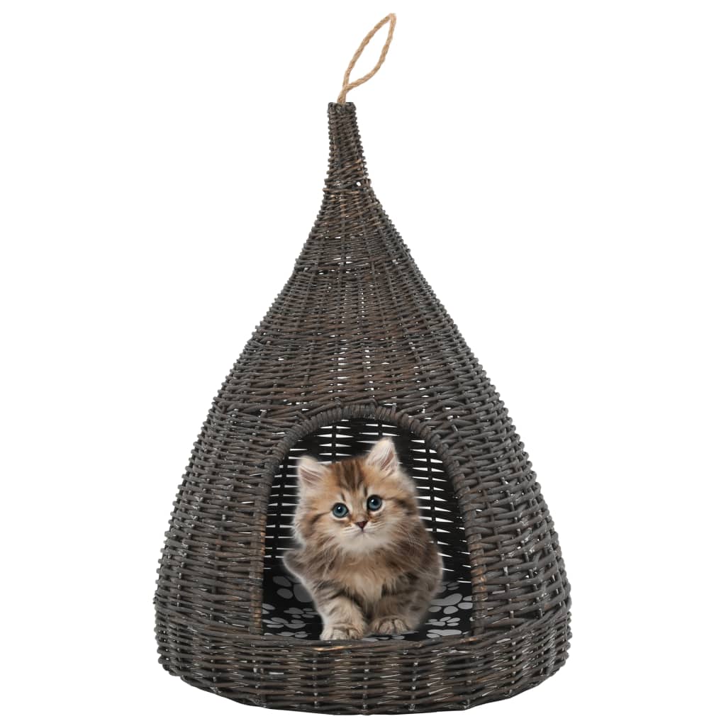 vidaXL Domček pre mačku s vankúšom sivý 40x60 cm prírodná vŕba típí