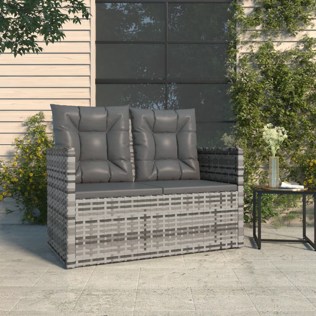 vidaXL Záhradná lavička s vankúšmi sivá 105 cm polyratan