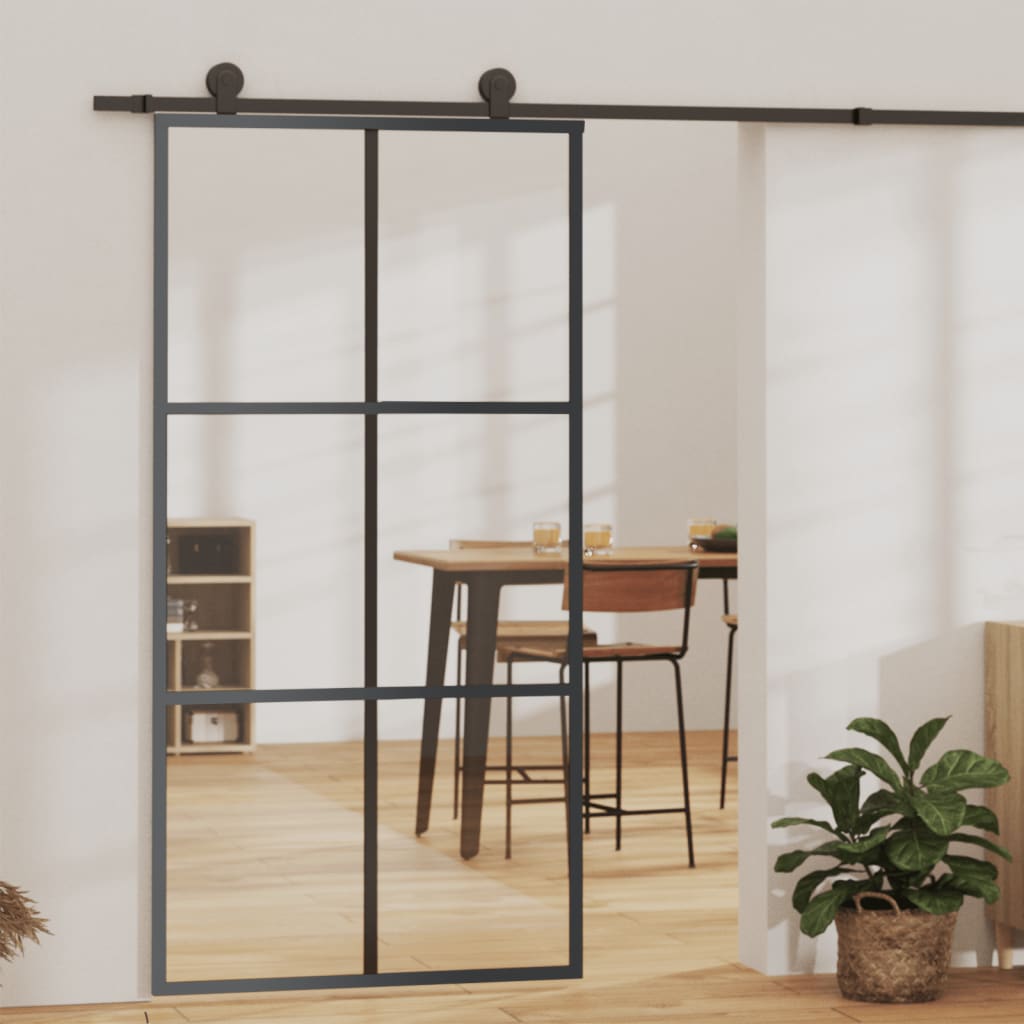 vidaXL Posuvné dvere s kovaním ESG sklo a hliník 102x205 cm