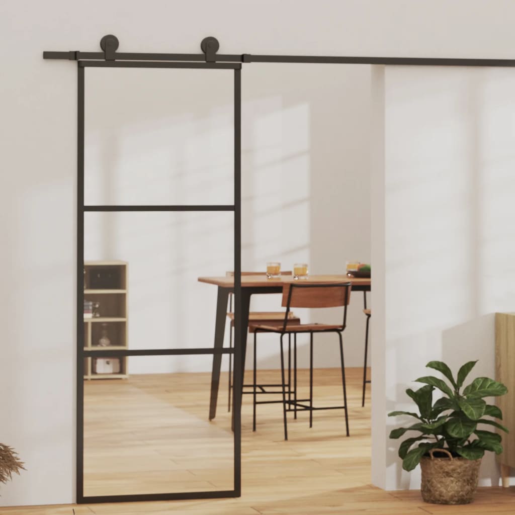vidaXL Posuvné dvere s kovaním ESG sklo a hliník 76x205 cm