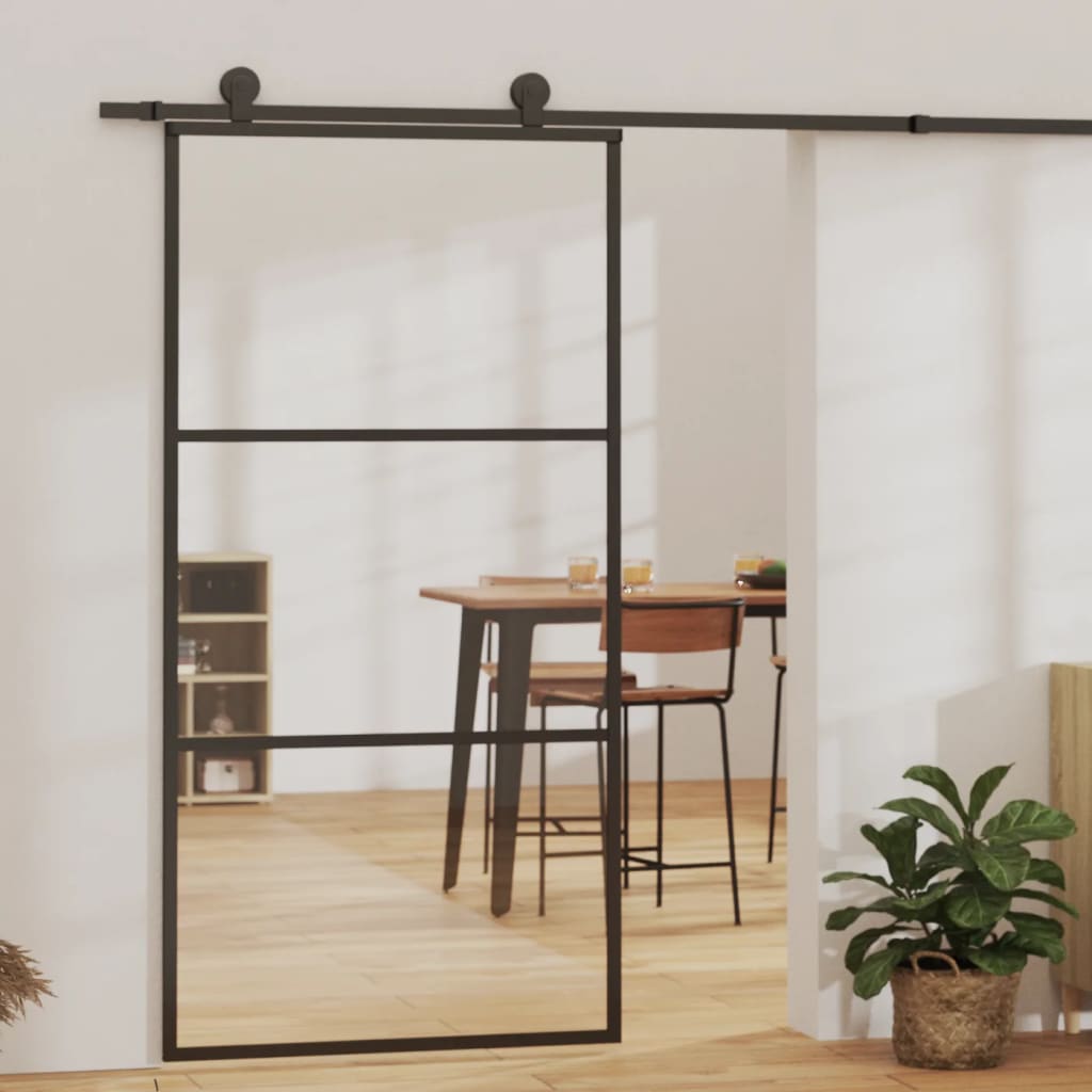 vidaXL Posuvné dvere s kovaním ESG sklo a hliník 102x205 cm
