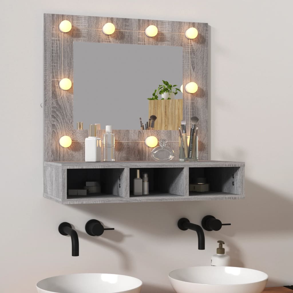 vidaXL Zrkadlová skrinka s LED sivá sonoma 60x31,5x62 cm