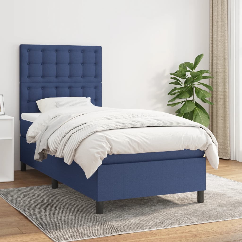 vidaXL Posteľný rám boxspring s matracom modrý 90x200 cm látka