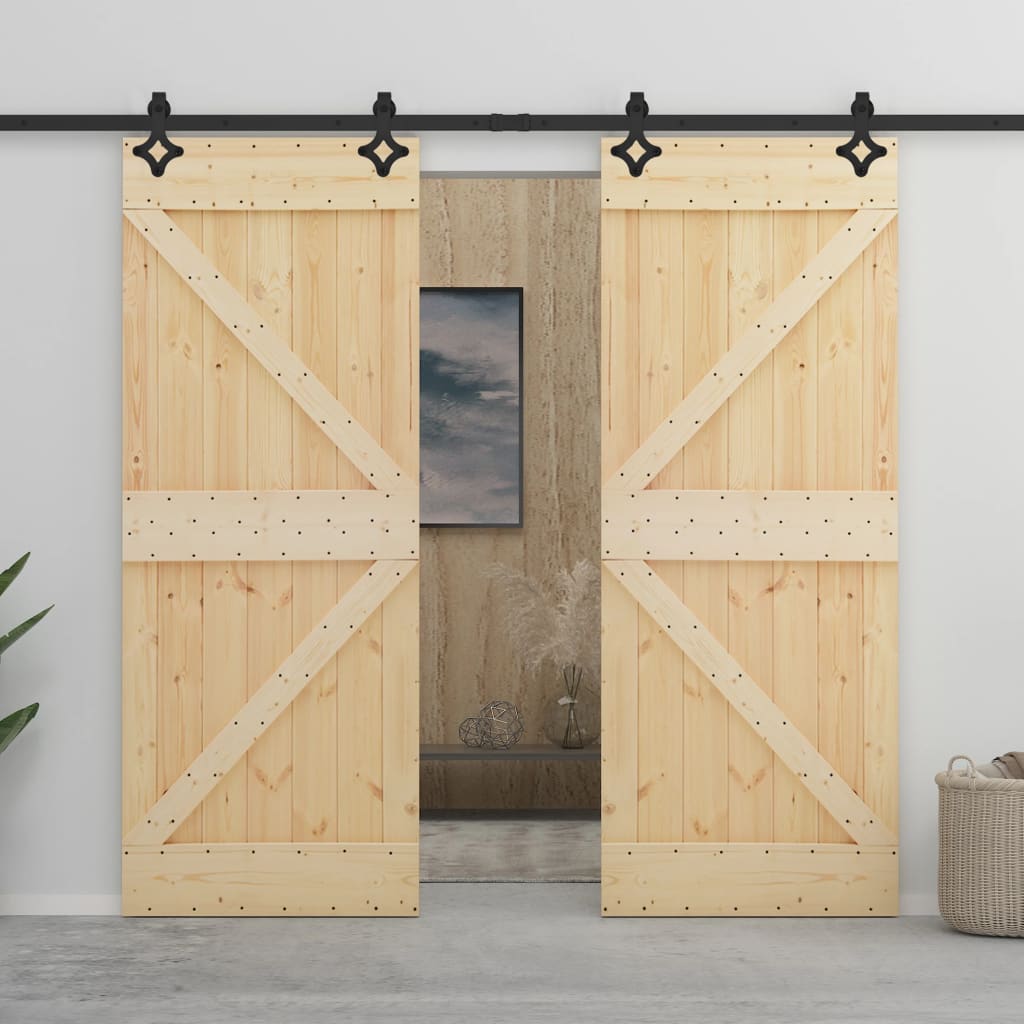 vidaXL Posuvné dvere s kovaním 90x210 cm, borovicový masív
