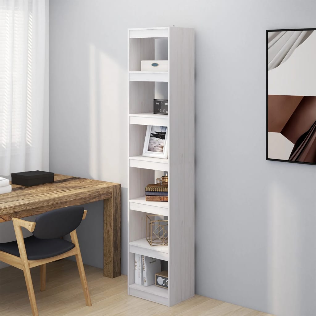 vidaXL Knižnica/deliaca stena biela 40x30x199 cm masívna borovica